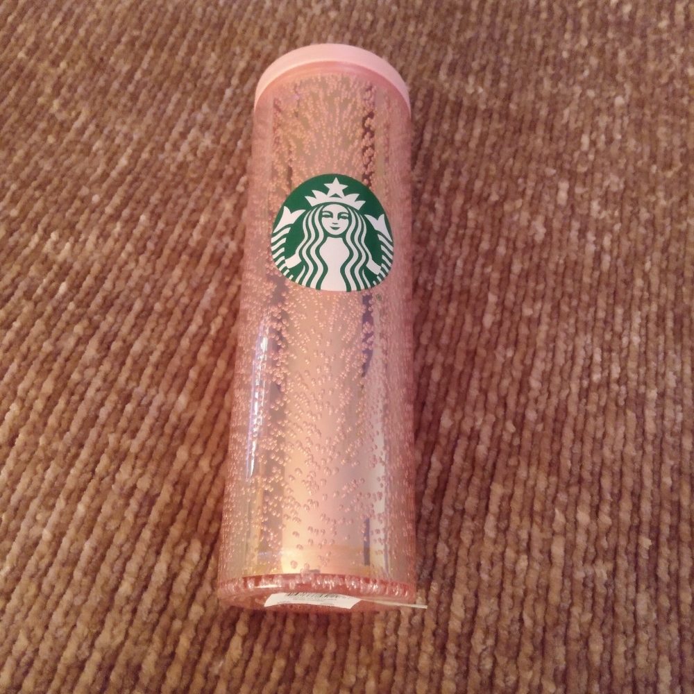 Starbucks Pink Holiday Champagne Bubbles Cold Cup 16oz Tumbler